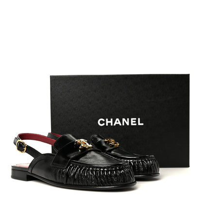 Chanel Crumpled Shiny Lambskin CC Slingback Mocassin 38.5 Black 11 of 11