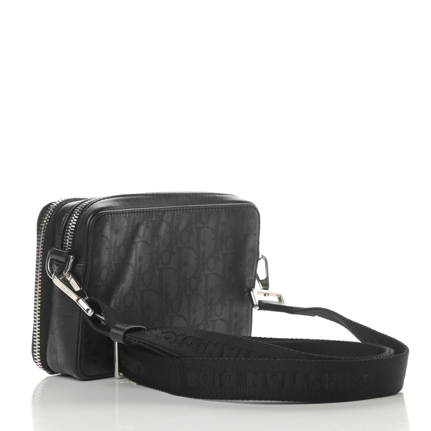 Calfskin Oblique Galaxy Perforated Messenger Black Multicolor