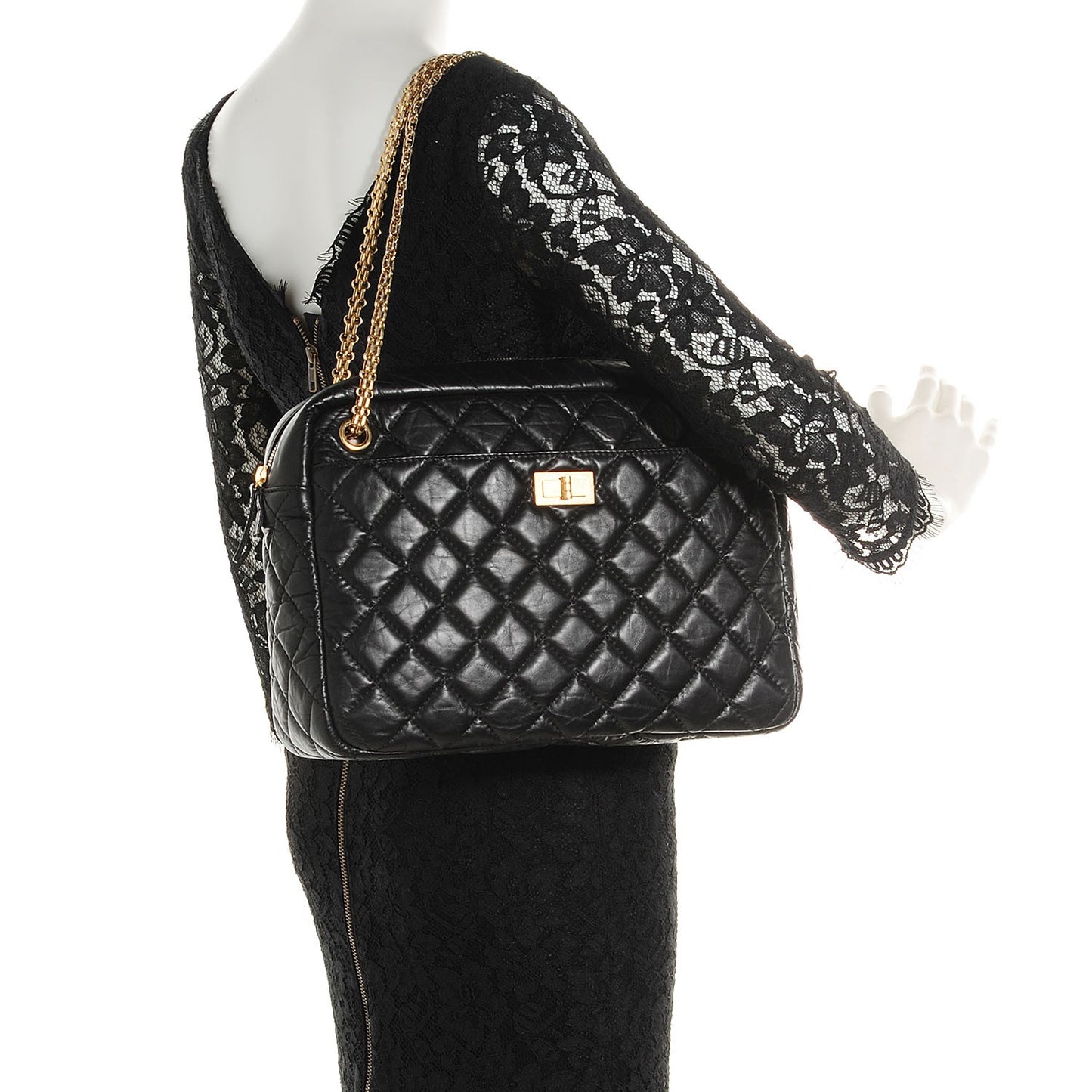 Aged Calfskin Quilted Large Reissue Camera Case Black