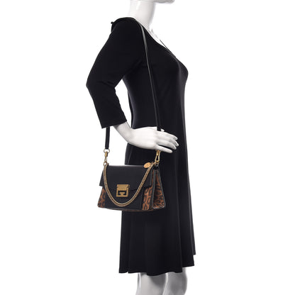 Givenchy Calfskin Suede Leopard Print Small GV3 Shoulder Bag Black Chestnut 2 of 8