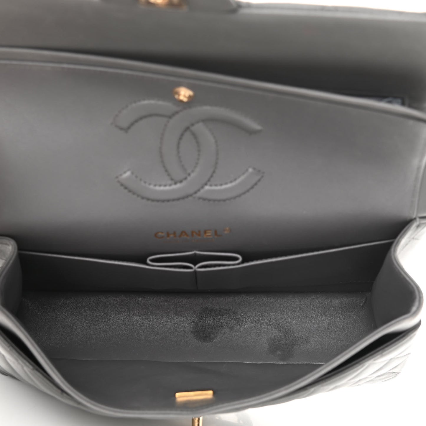 Lambskin Quilted Medium Double Flap Dark Grey