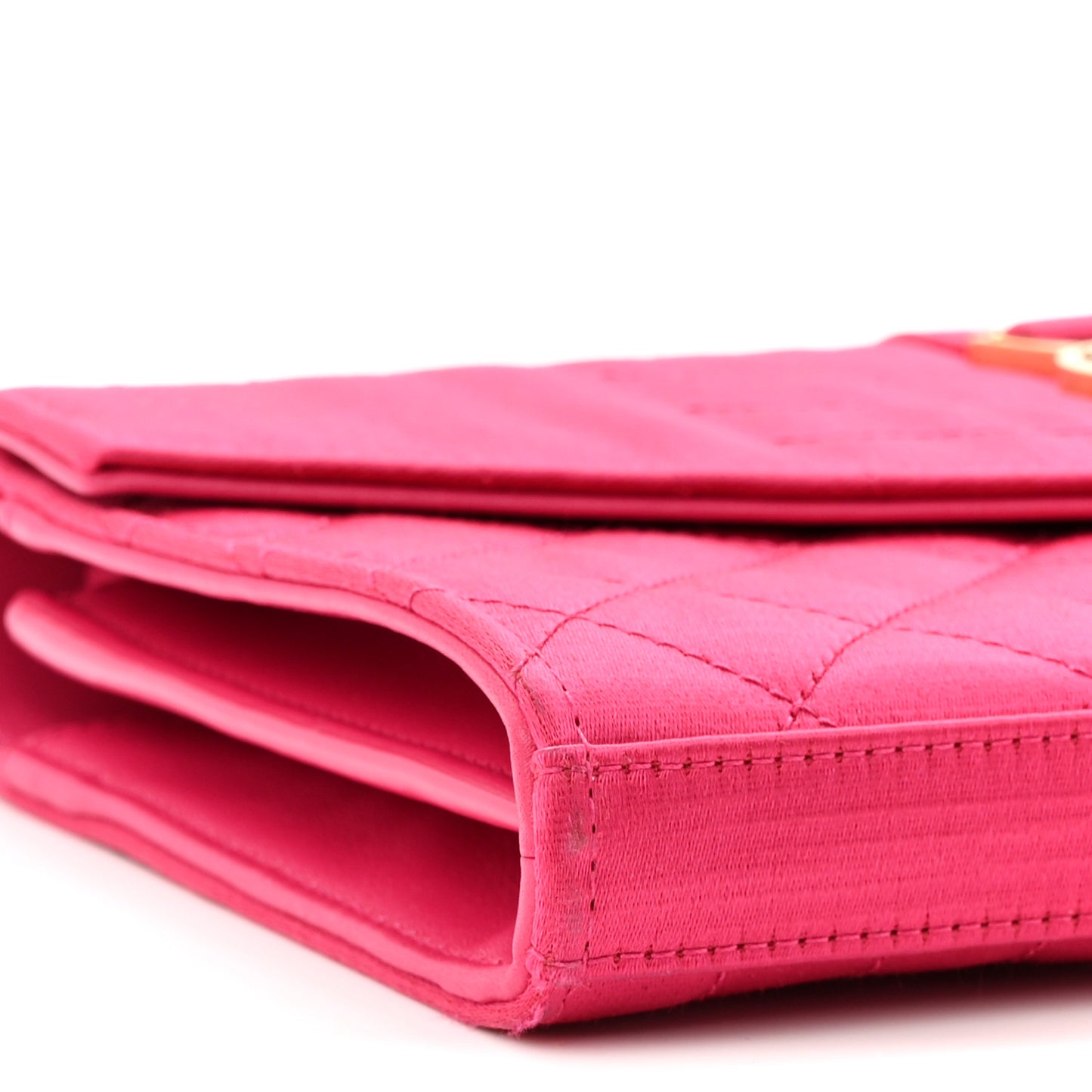 Satin Mixed Matelasse Triquilt Monogram Chain Wallet Guava