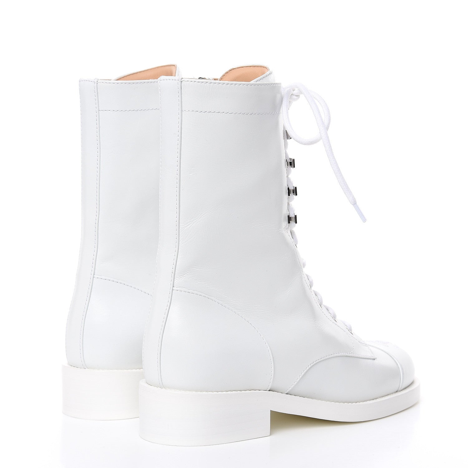 Chanel Calfskin CC Lace Up Boots 37.5 White 4 of 9