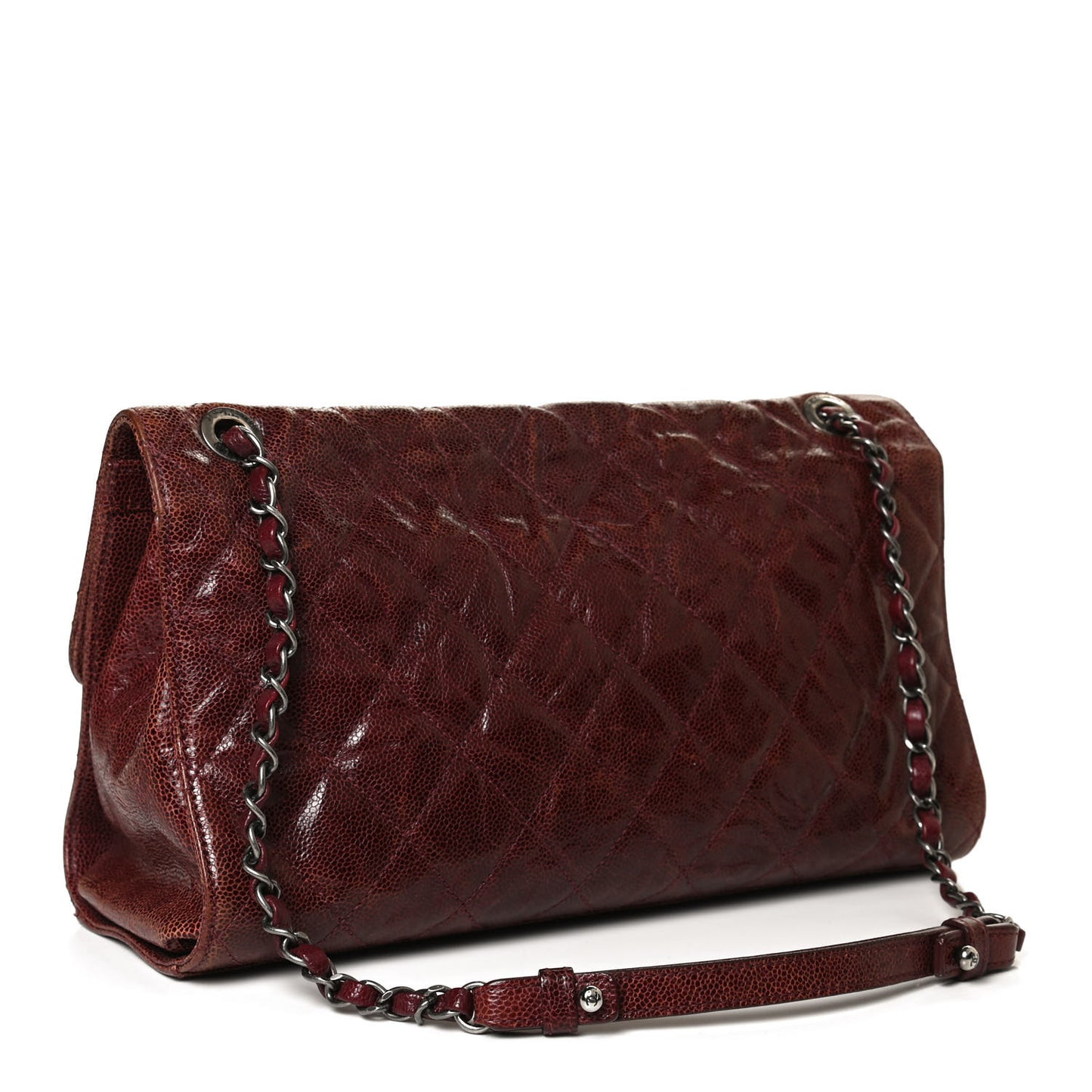 Crumpled Grained Calfskin Jumbo CC Crave Flap Burgundy
