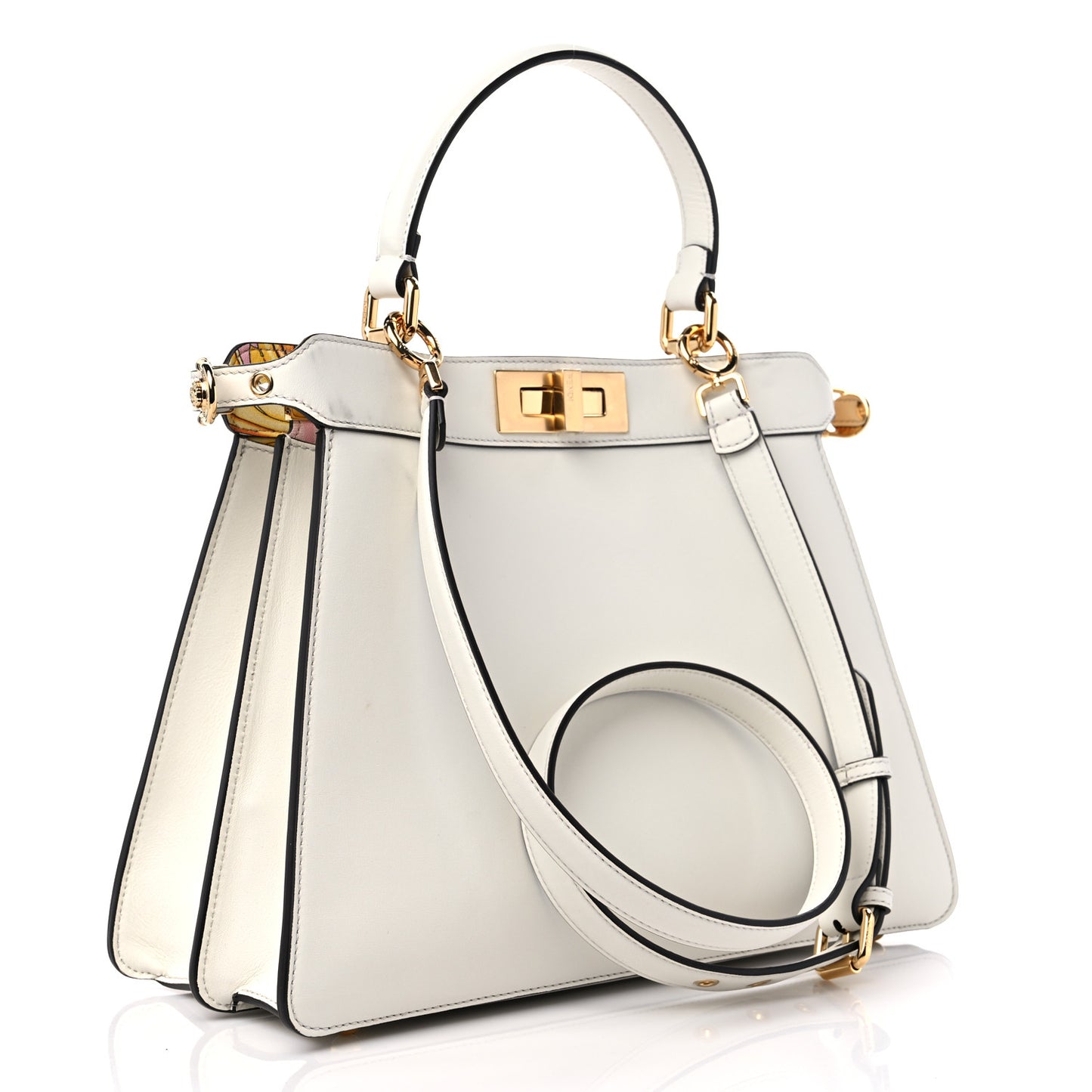 X VERSACE Vitello Seta Nappa Fendace FF Baroque Medium Peekaboo I SEE U Satchel White Ice