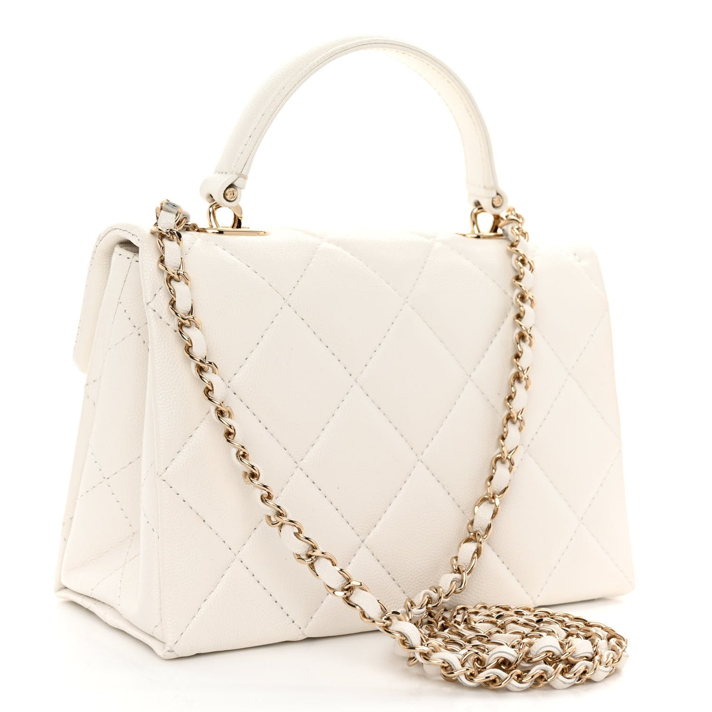 Caviar Quilted Mini Retro Twist Top Handle Flap White