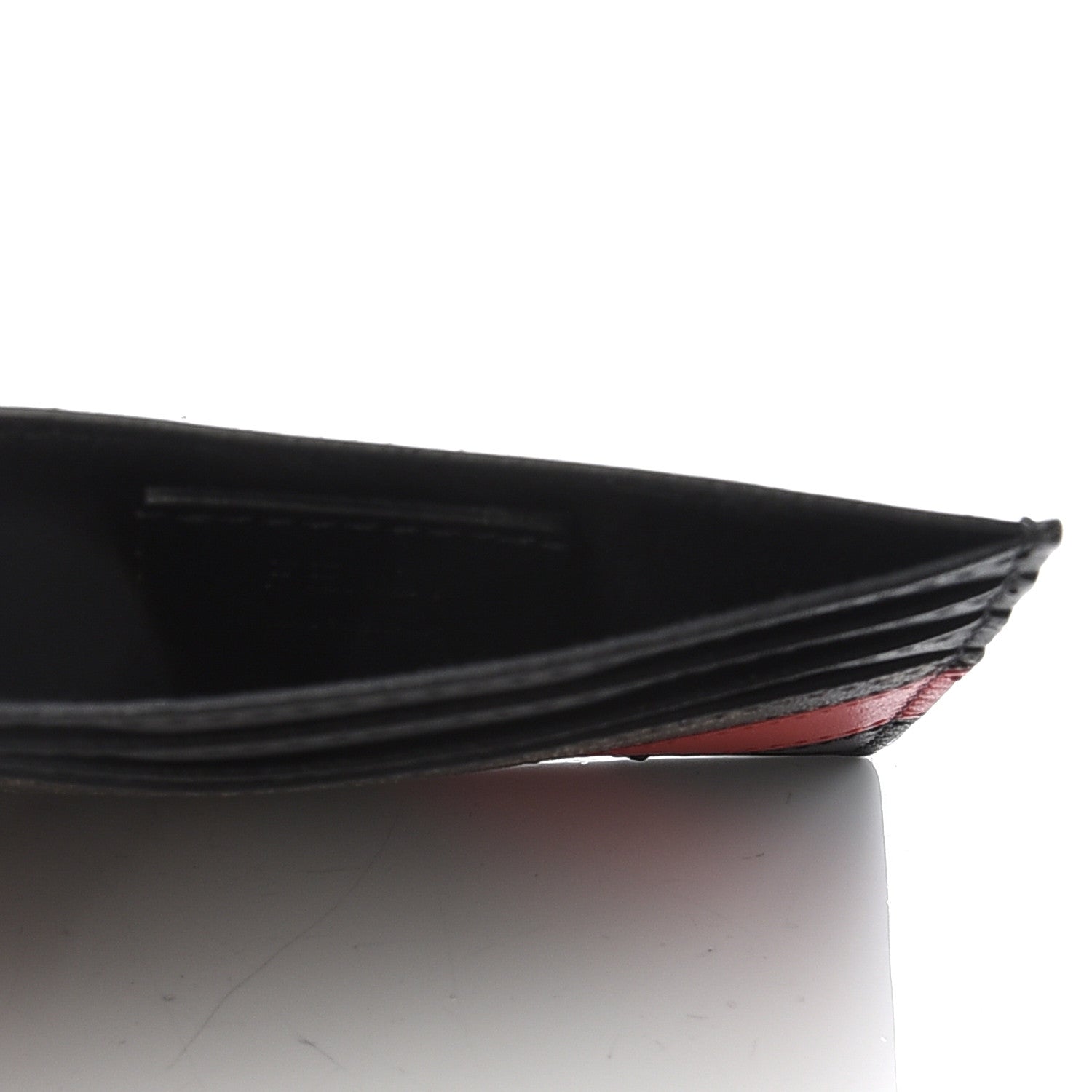 Fendi Glazed Fabric Vitello Liberty FF 1974 Diagonal Card Holder Tobacco Rosso Black 5 of 7