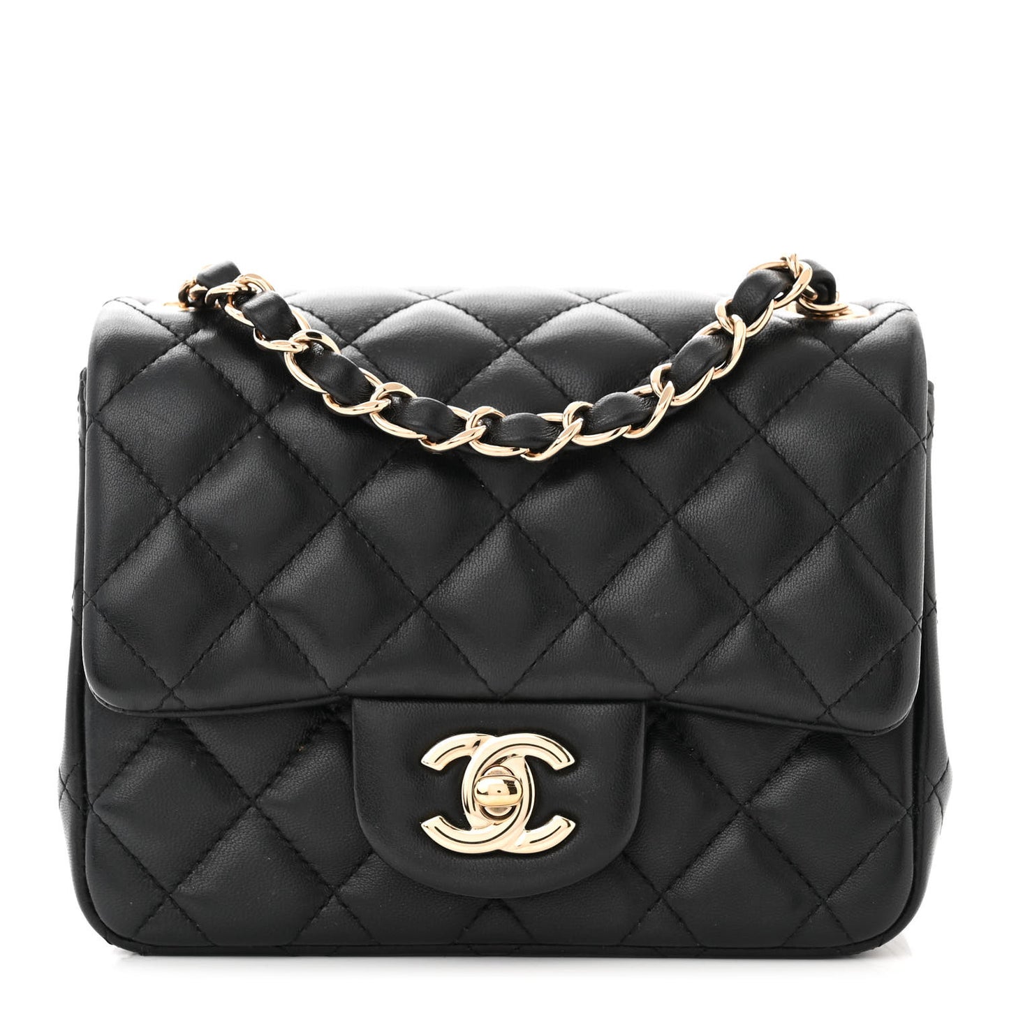 Lambskin Quilted Mini Square Flap Black