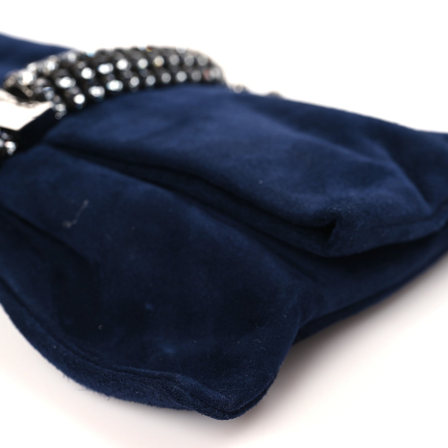 Suede Crystal Chandra Chain Clutch Navy