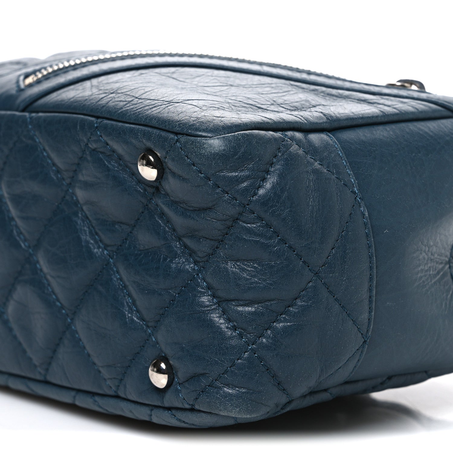 Chanel Aged Calfskin Quilted Cotton Club Bowler Blue 9 of 10