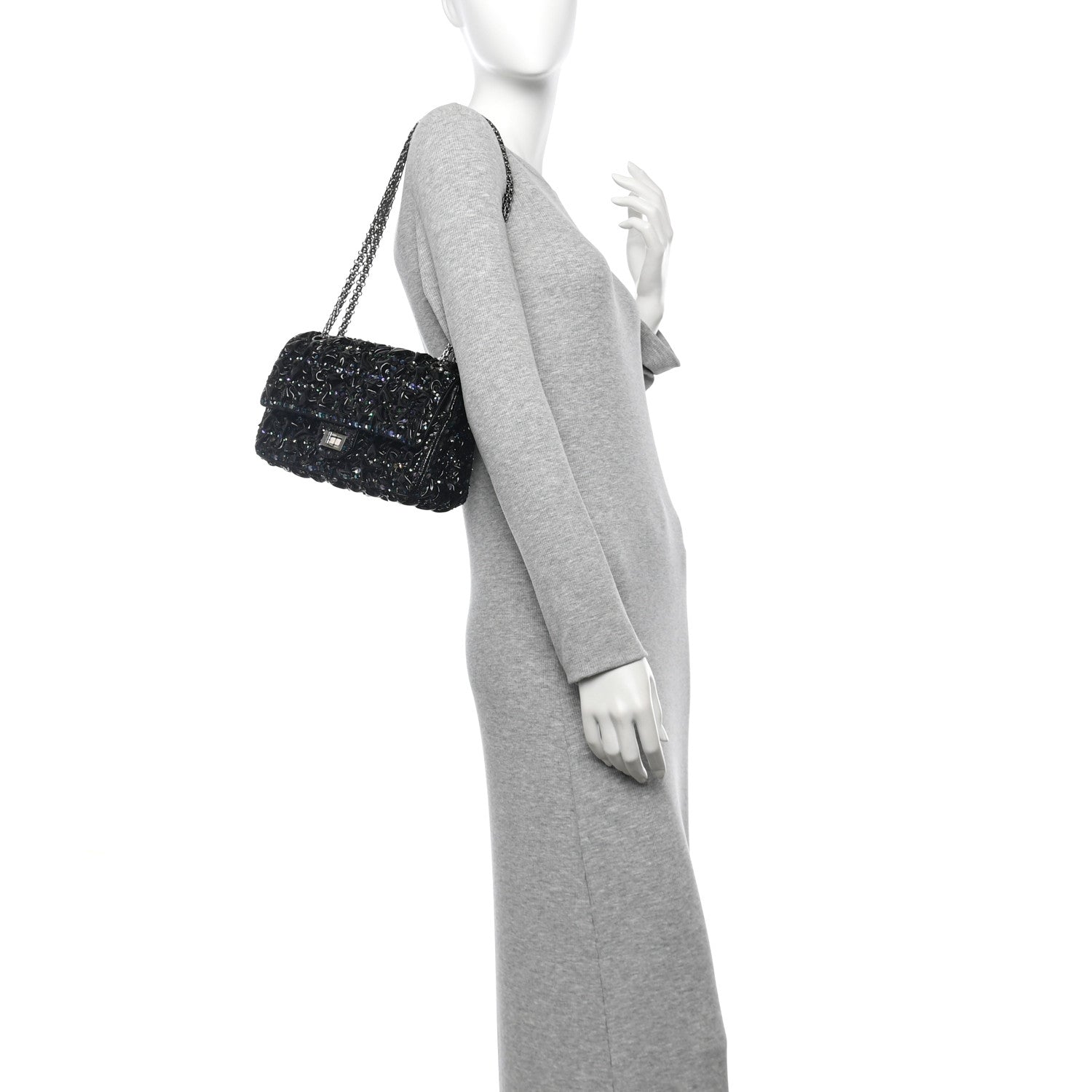 Chanel Patent Sequin Crystal Ruched 2.55 Reissue 225 Flap Black 2 of 9