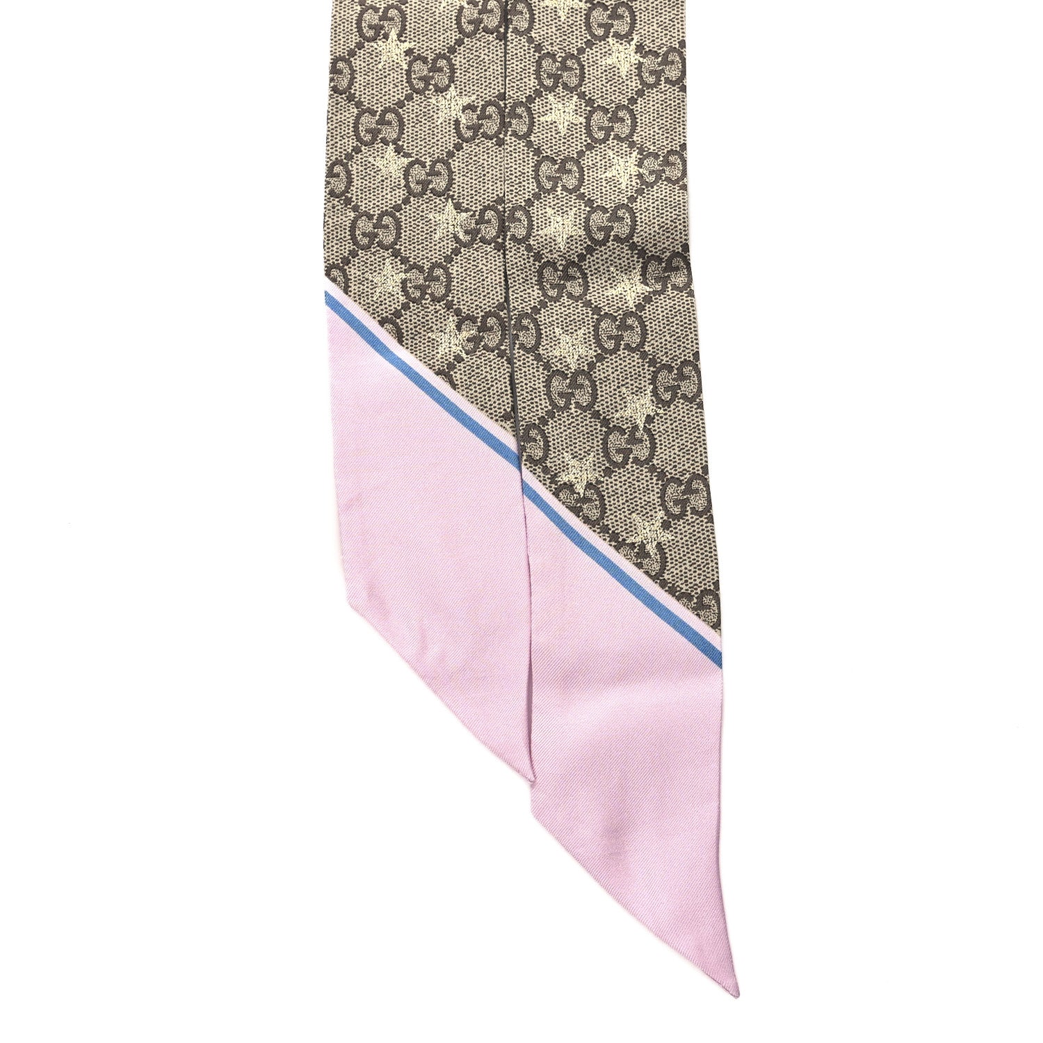 Gucci Silk Twill GG Monogram GG Bee Neck Bow Scarf Roseate Sky Blue 2 of 3