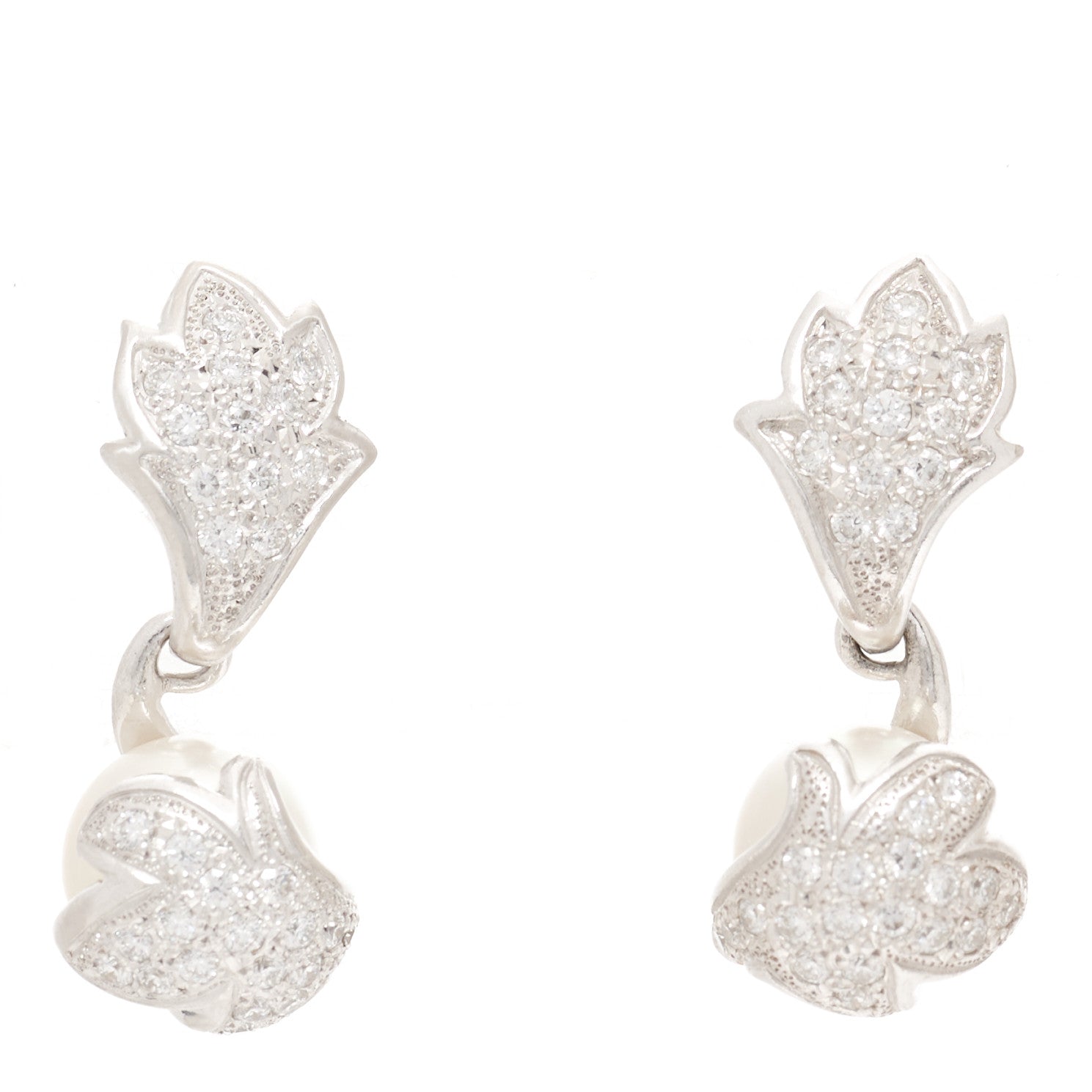 Mikimoto Platinum Diamond Akoya Pearl 7.5-8mm Leaf Drop Earrings 1 of 4