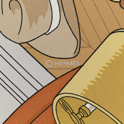 Hermes Silk Mystere Au 24 Faubourg Scarf 90 Camel Vert White 5 of 5