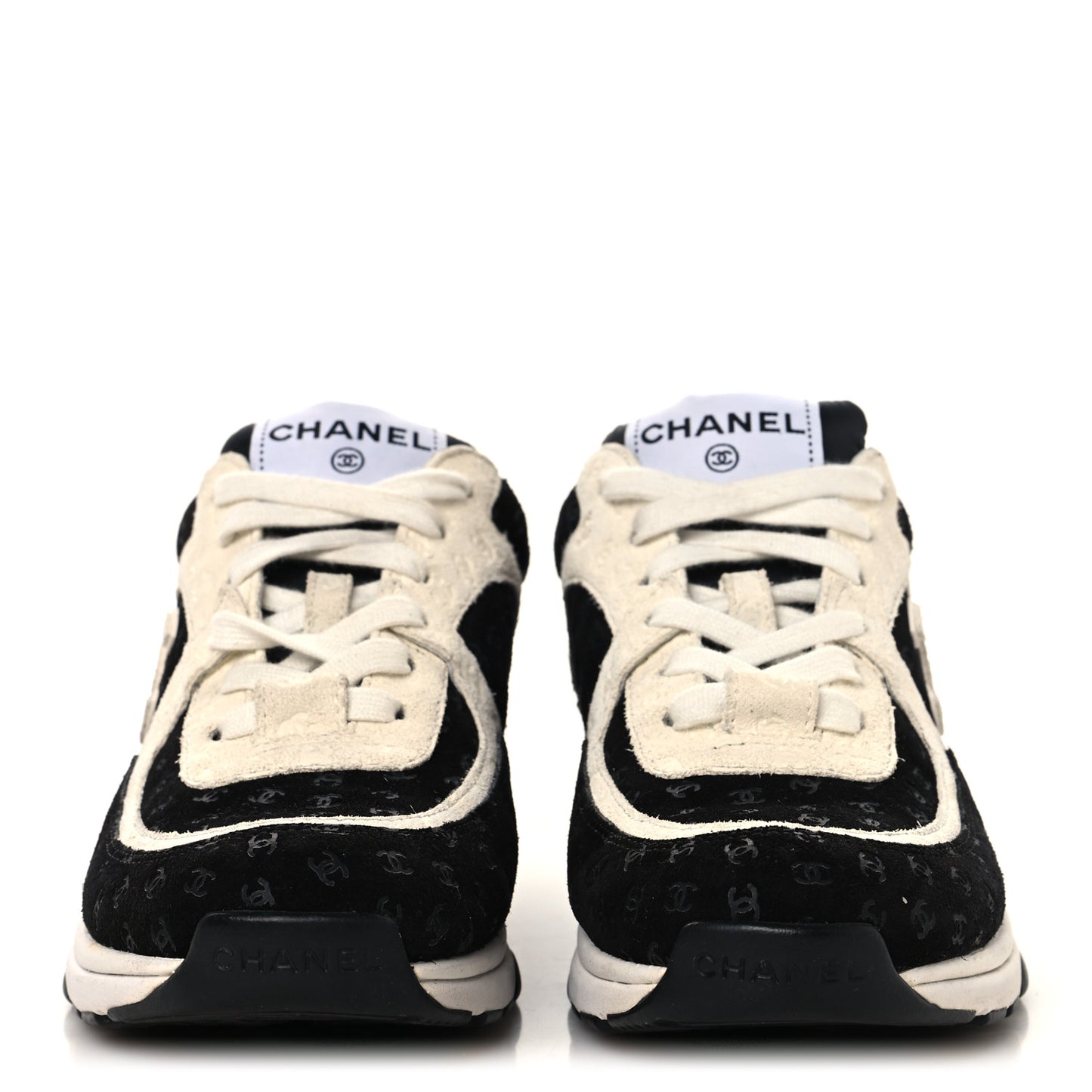 Suede Calfskin Printed CC Sneakers 36 White Black