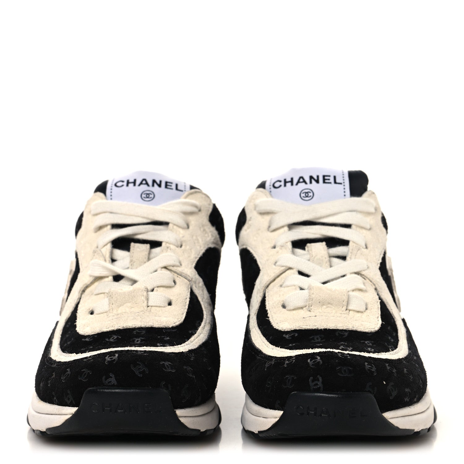 Chanel Suede Calfskin Printed CC Sneakers 36 White Black 3 of 9