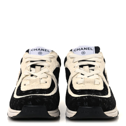 Chanel Suede Calfskin Printed CC Sneakers 36 White Black 3 of 9