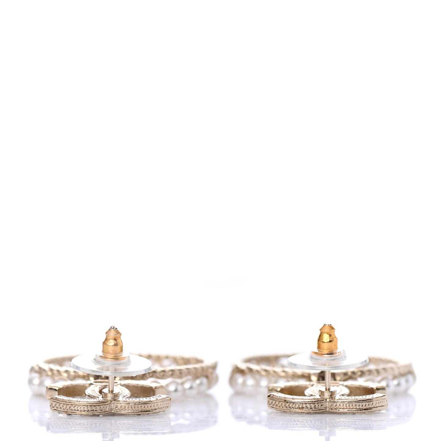 Crystal Pearl Chanel Charms CC Drop Earrings Gold