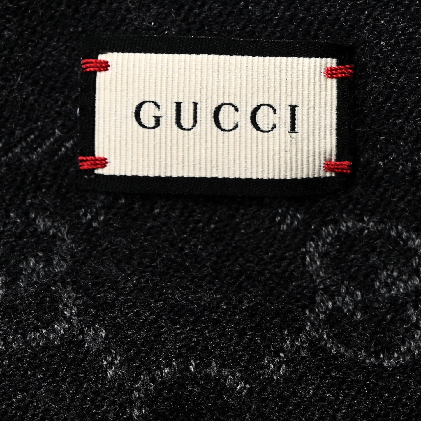 Wool Jacquard GG Monogram Sten Fringe Scarf Anthracite Black