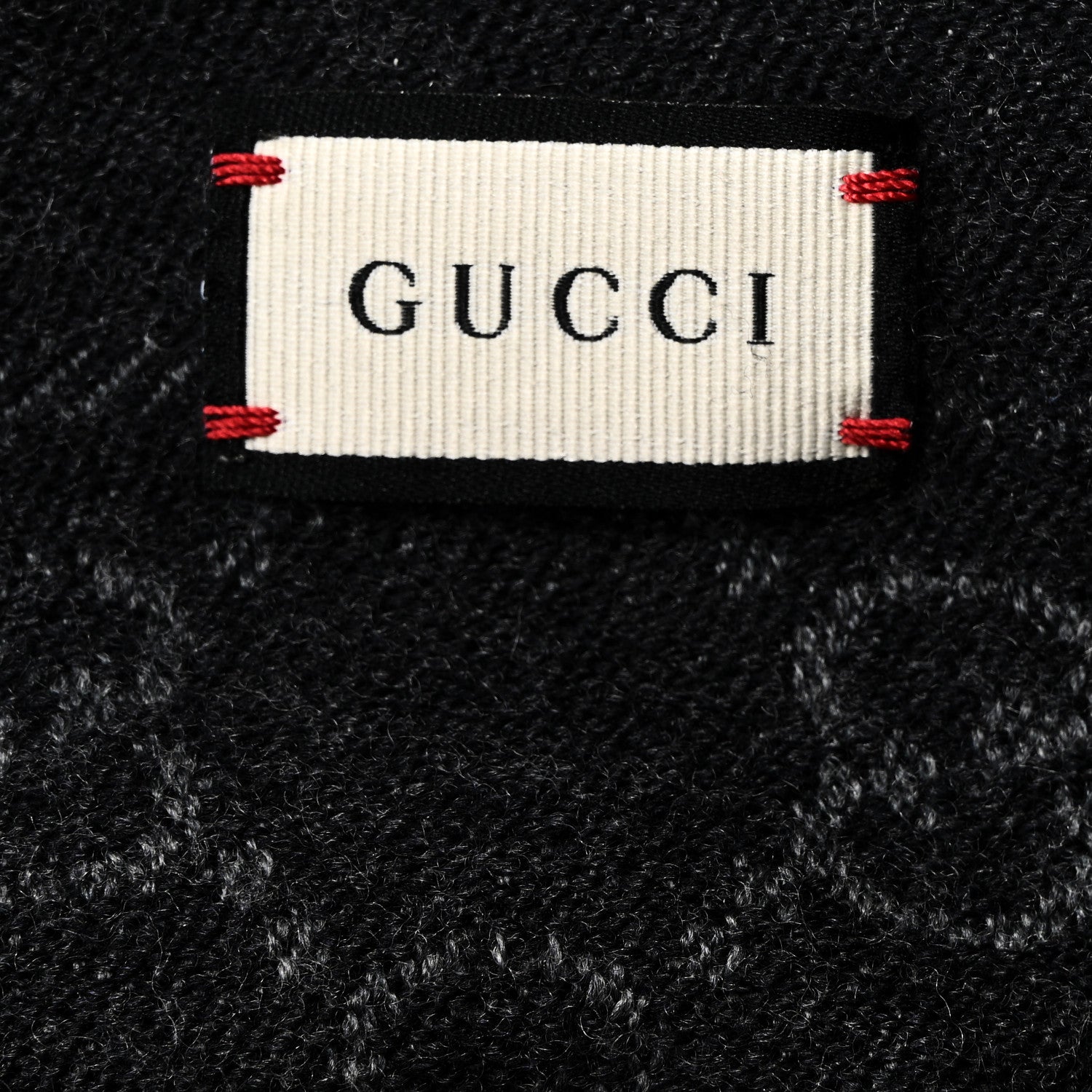 Gucci Wool Jacquard GG Monogram Sten Fringe Scarf Anthracite Black 3 of 3
