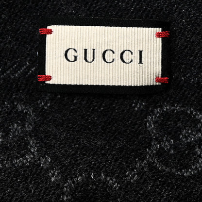 Gucci Wool Jacquard GG Monogram Sten Fringe Scarf Anthracite Black 3 of 3