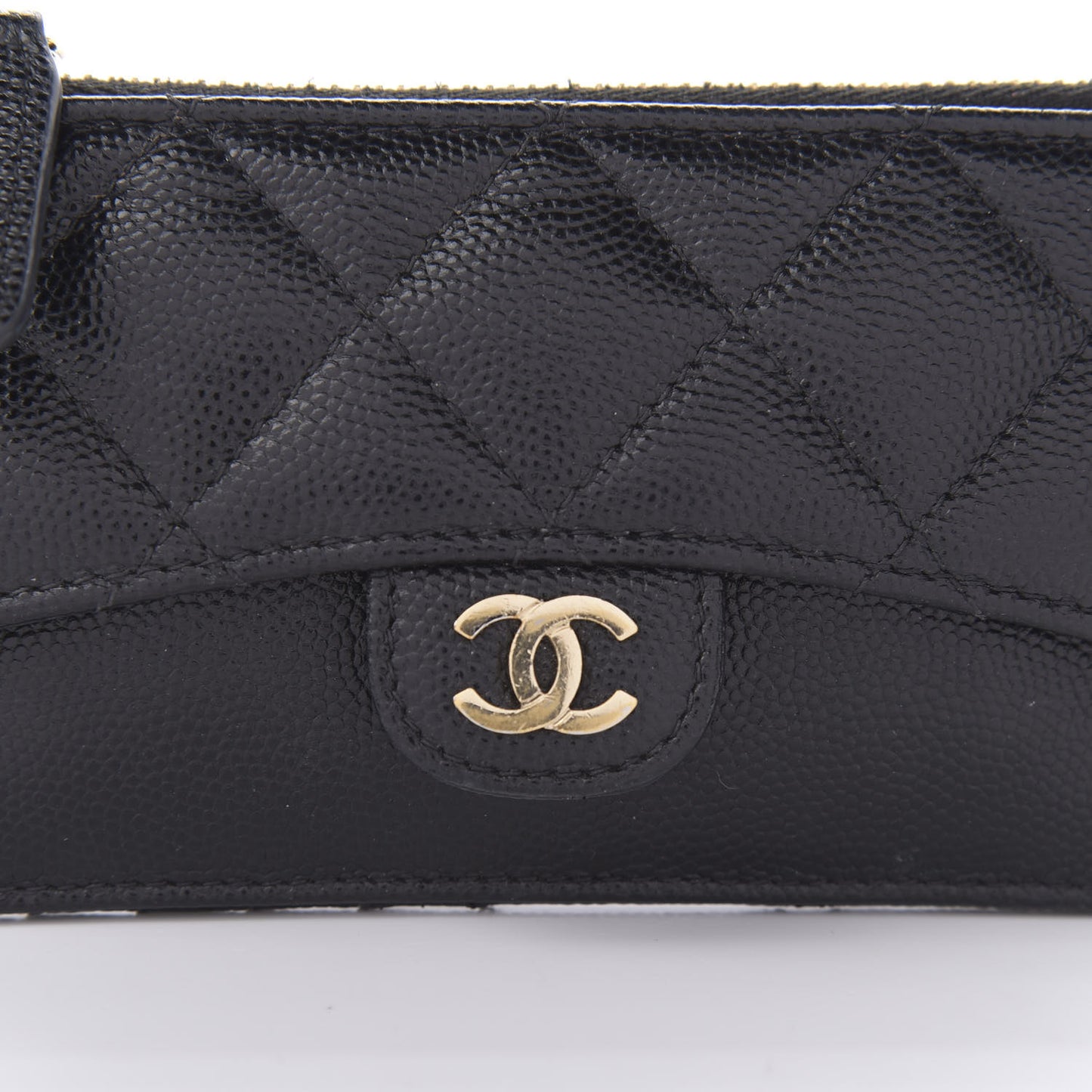 Caviar Quilted Flap Zip Card Holder Black