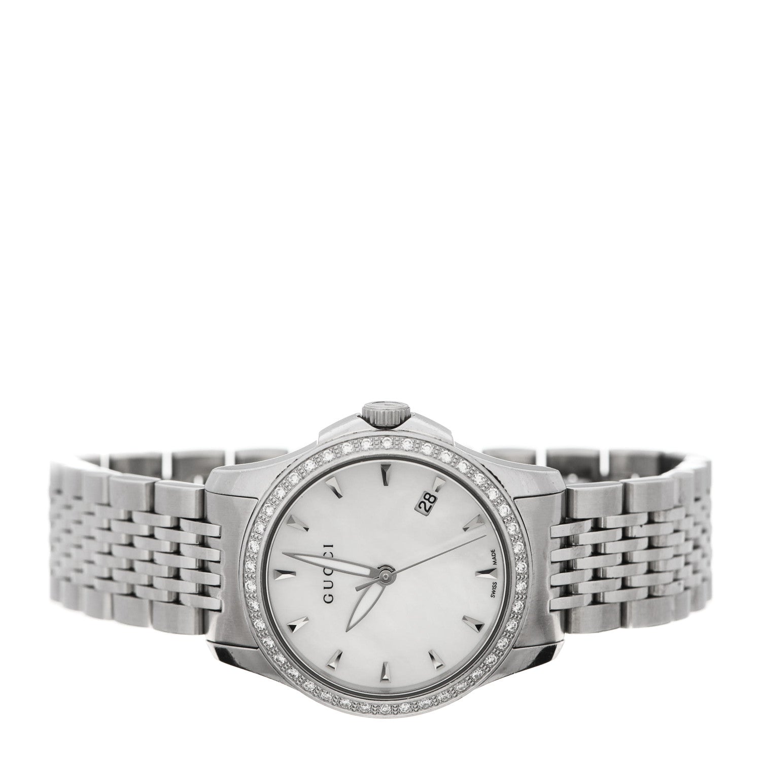 Gucci Stainless Steel Diamond Bezel Mother of Pearl 27mm G-Timeless Quartz Watch 2 of 6