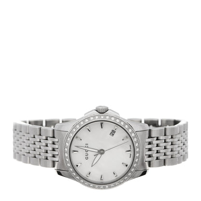 Gucci Stainless Steel Diamond Bezel Mother of Pearl 27mm G-Timeless Quartz Watch 2 of 6