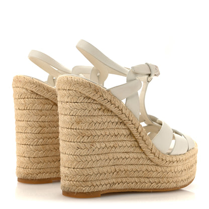 Saint Laurent Calfskin Tribute 95 Platform Espadrille Wedge Sandals 36 Porcellana 5 of 10