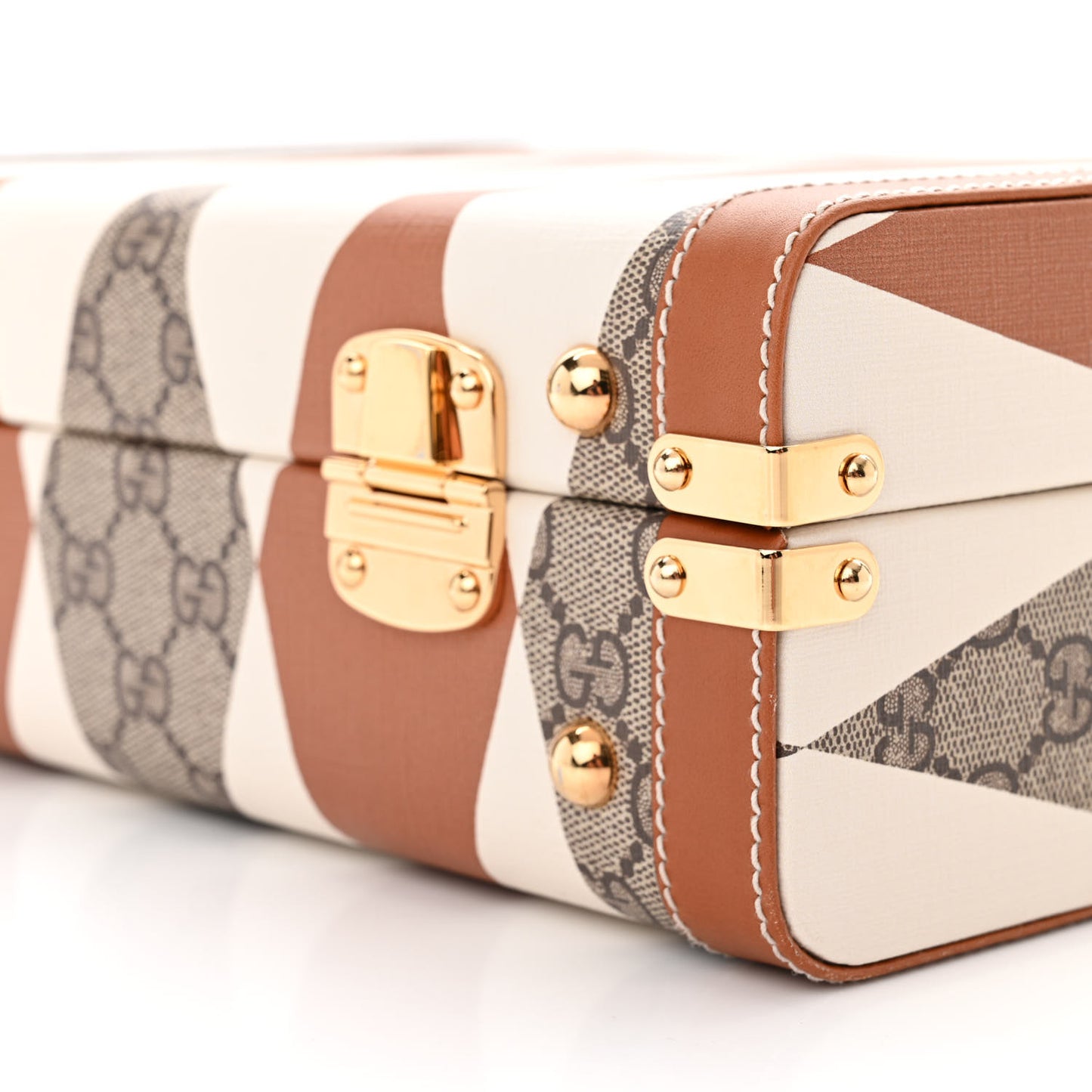GG Supreme Monogram Boarded Dyana Calfskin Rhombus Print Savoy Top Handle Beauty Case Beige Ebony Mystic White Hazel Brown