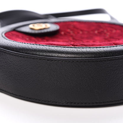 Gucci Velvet GG Monogram Textured Calfskin Round Shoulder Bag Red Cipria Black 8 of 10