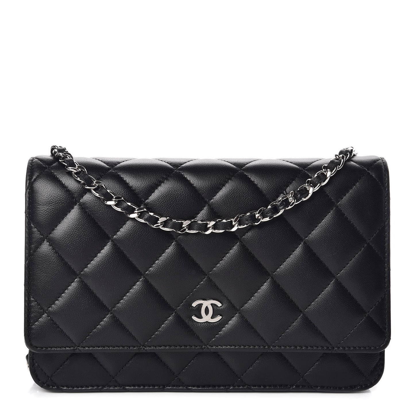 Lambskin Quilted Wallet On Chain WOC Black