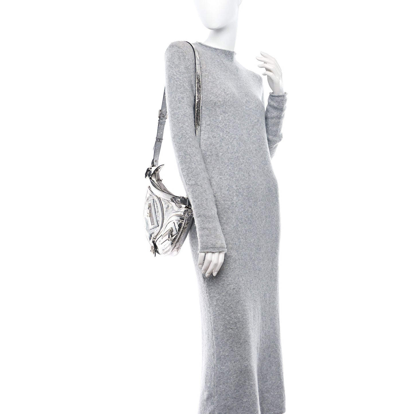 Metallic Calfskin Small Repeat Zip Hobo Silver