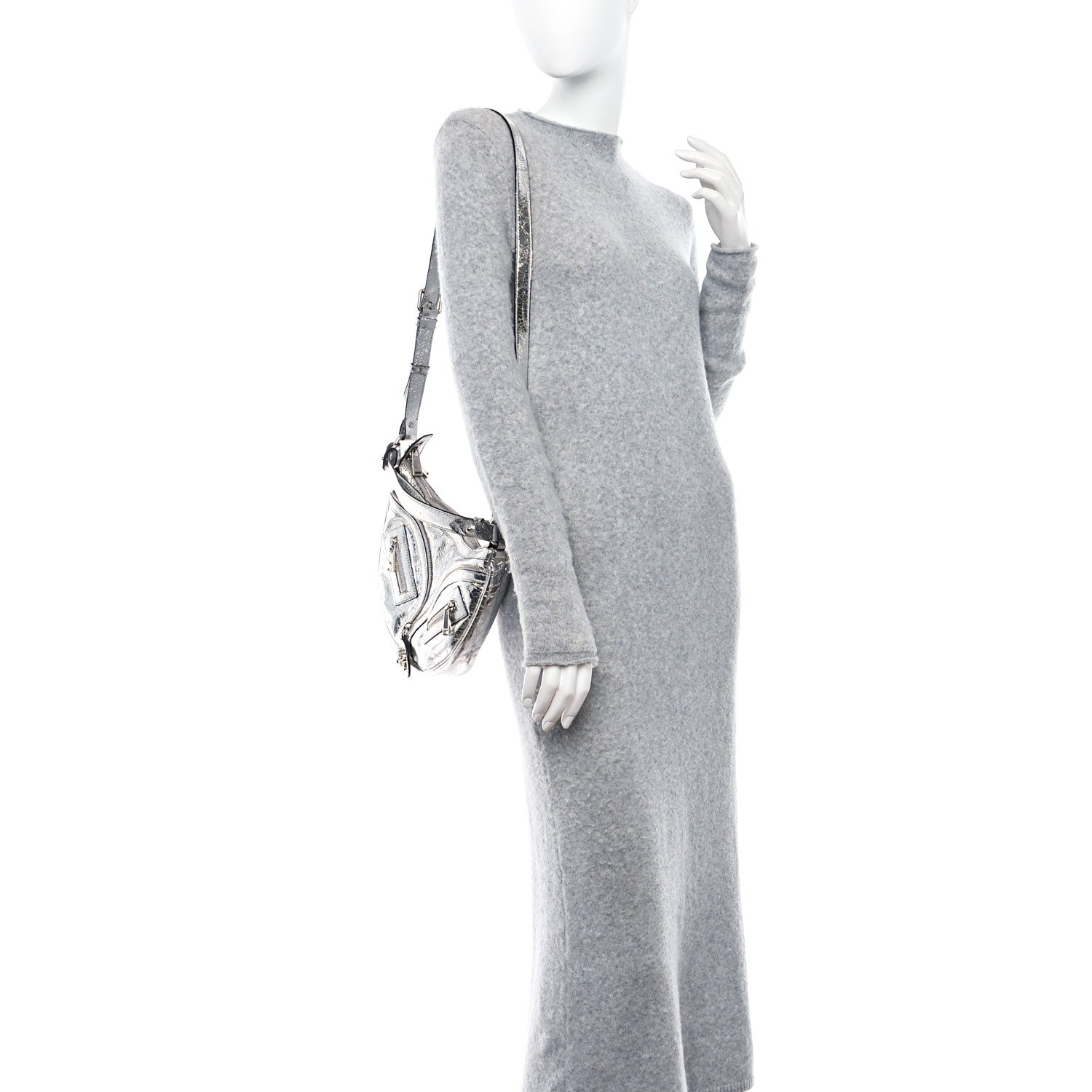Versace Metallic Calfskin Small Repeat Zip Hobo Silver 2 of 8