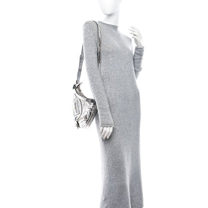 Versace Metallic Calfskin Small Repeat Zip Hobo Silver 2 of 8