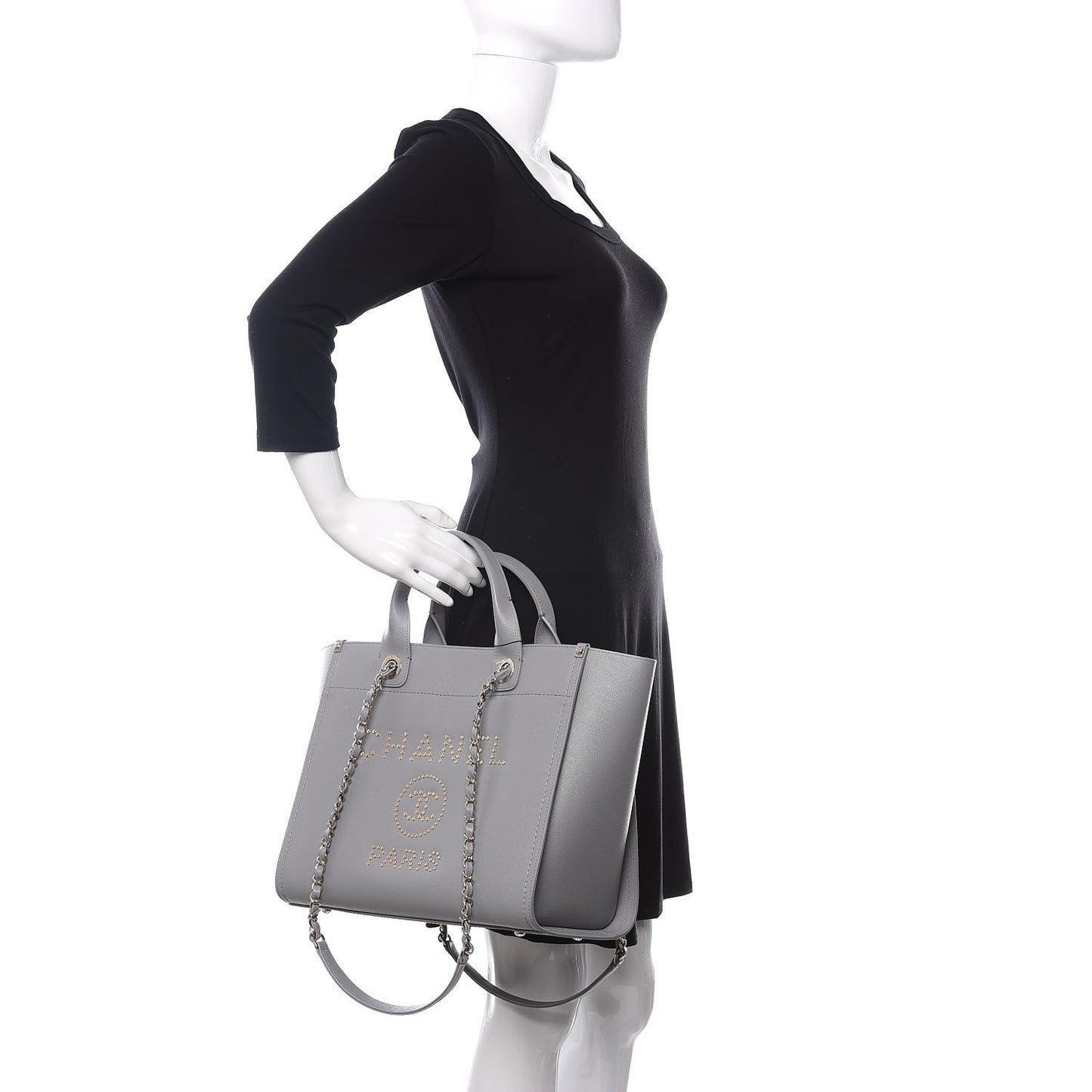 Caviar Studded Small Deauville Tote Grey