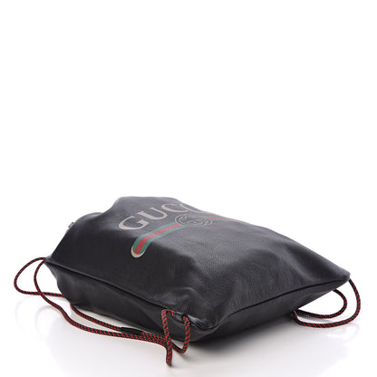 Gucci Calfskin Logo Drawstring Backpack Black 5 of 11