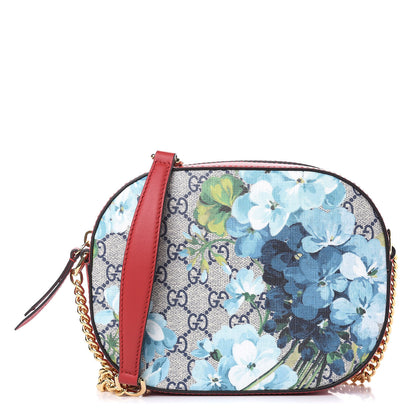Gucci GG Supreme Monogram Blooms Mini Chain Shoulder Bag Beige Blue Navy Hibiscus Red 1 of 9