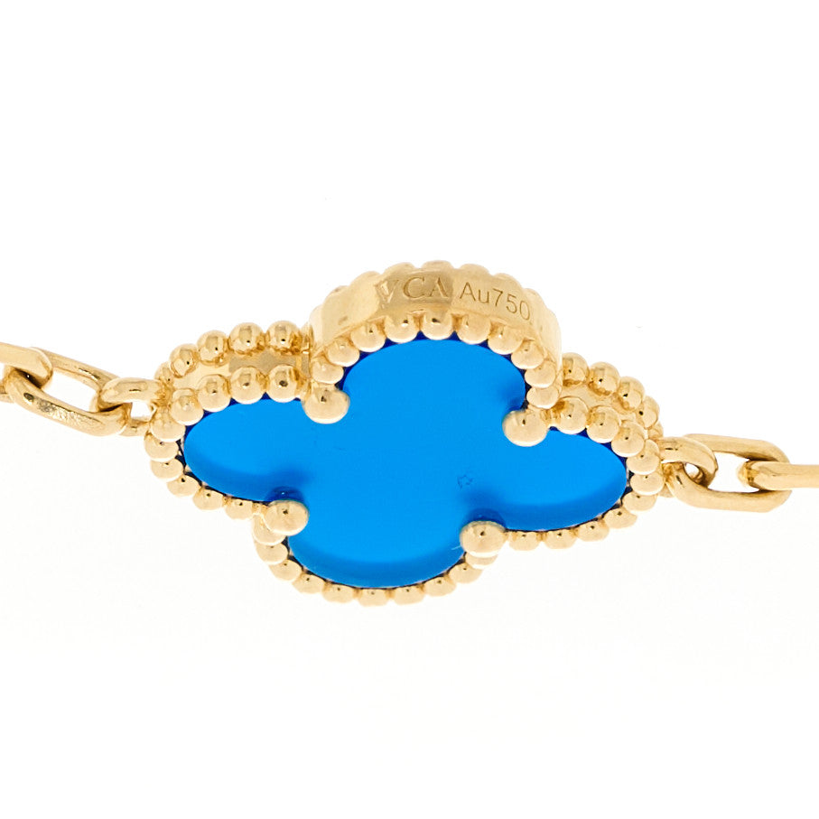 Van Cleef & Arpels 18K Yellow Gold Blue Agate 5 Motifs Vintage Alhambra Bracelet 3 of 5