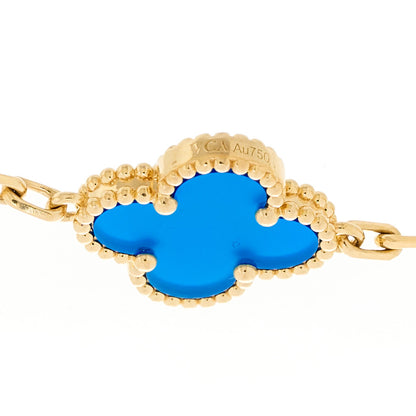 Van Cleef & Arpels 18K Yellow Gold Blue Agate 5 Motifs Vintage Alhambra Bracelet 3 of 5