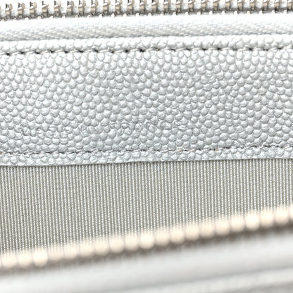 Chanel Metallic Caviar Chevron Quilted Small Vintage Mademoiselle Clutch With Chain Silver 7 of 10