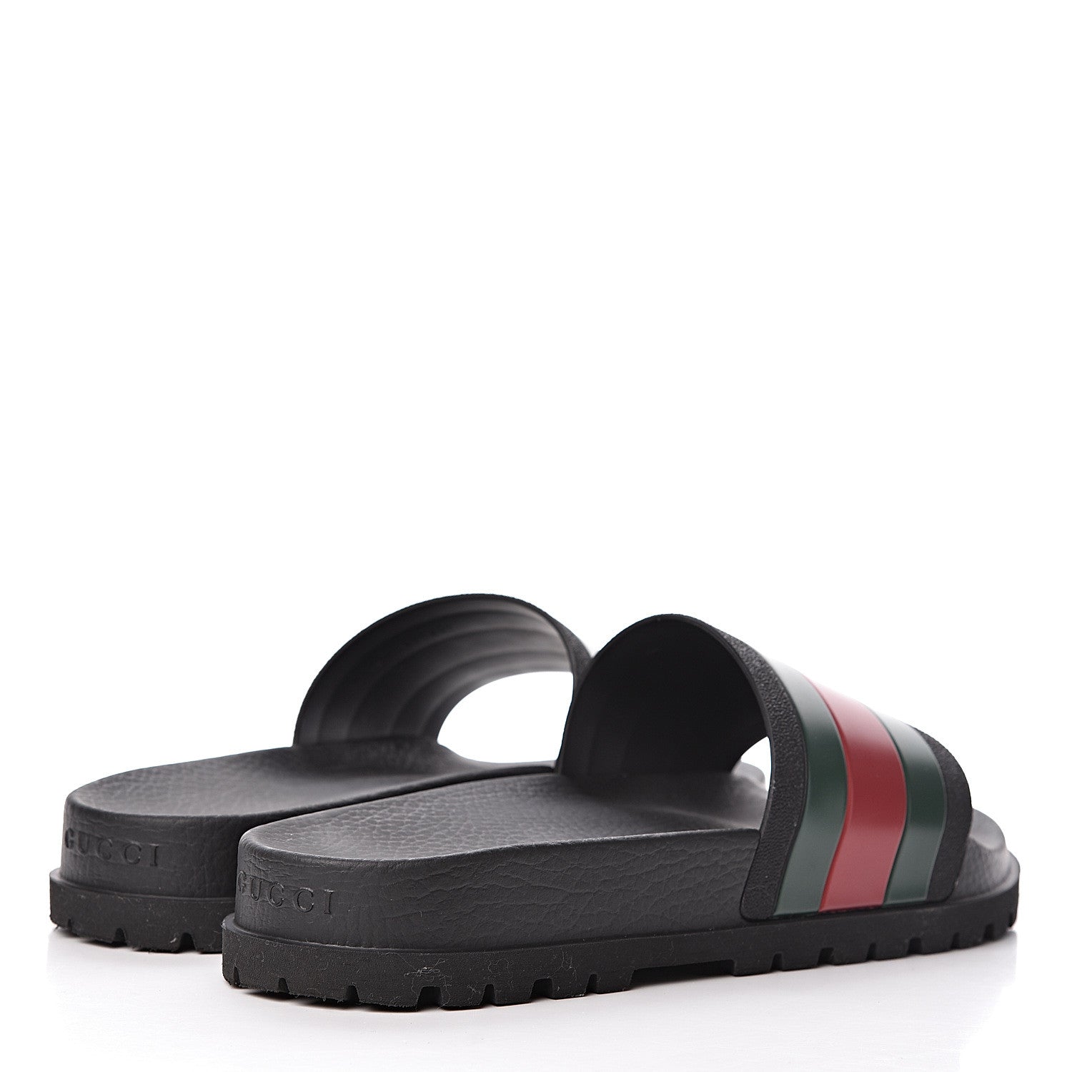 Gucci Rubber Web Mens Lug Sole Slide Sandals 10 Black Green Red 4 of 14