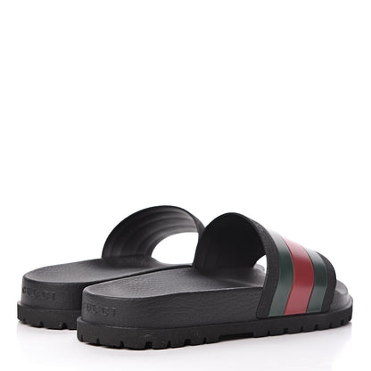 Gucci Rubber Web Mens Lug Sole Slide Sandals 10 Black Green Red 4 of 14