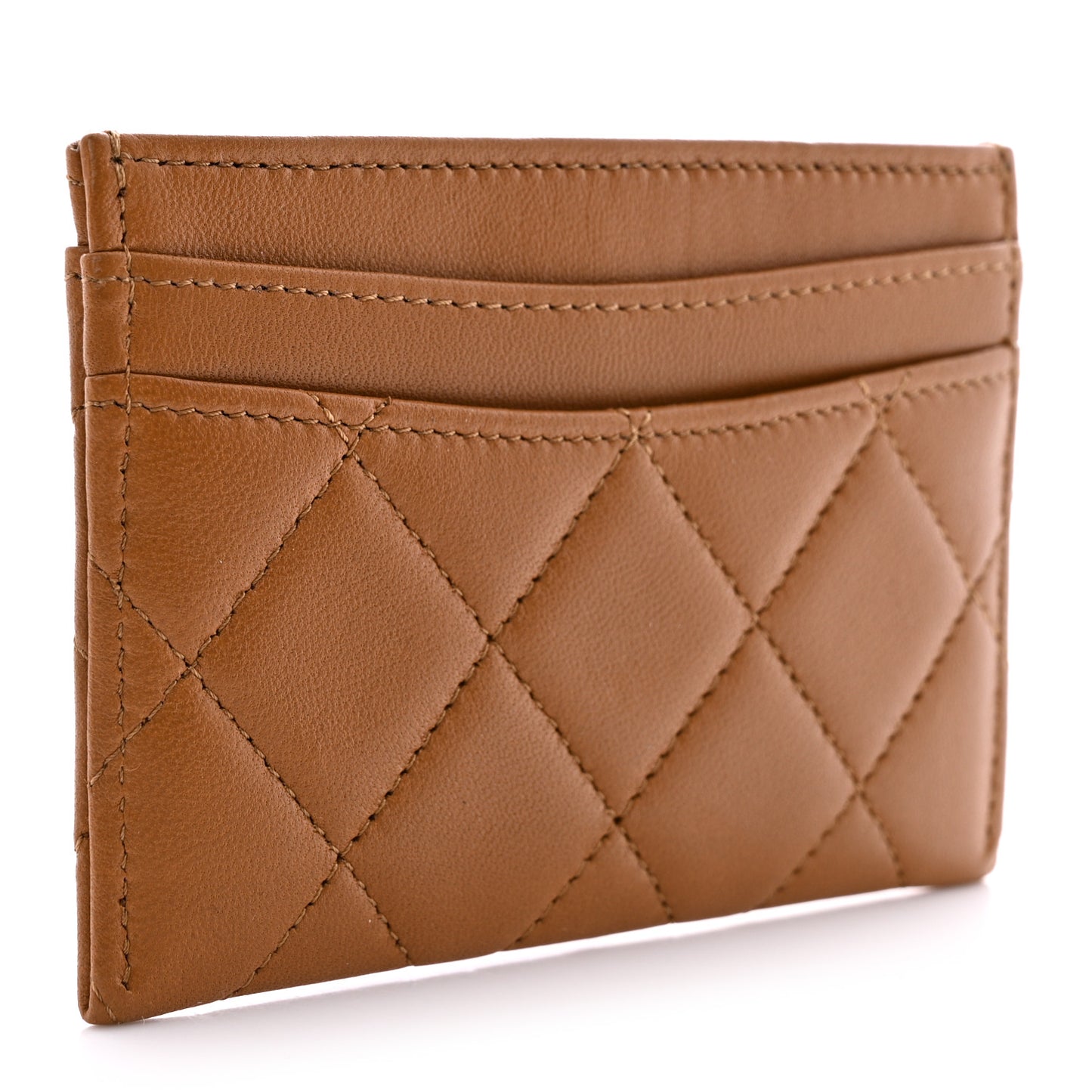 Lambskin Quilted Card Holder Brown