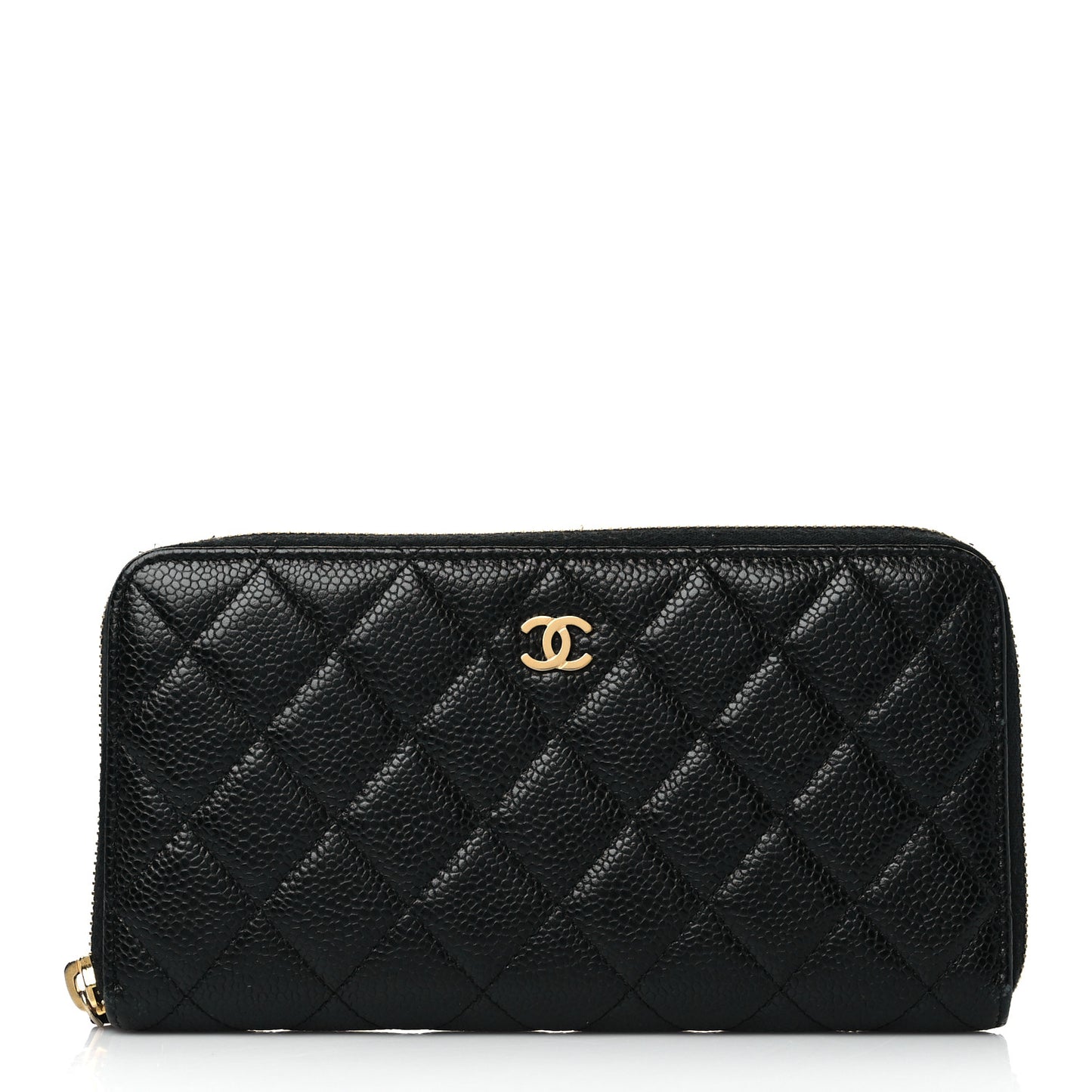 Caviar Quilted Large Gusset Zip Around Wallet Black