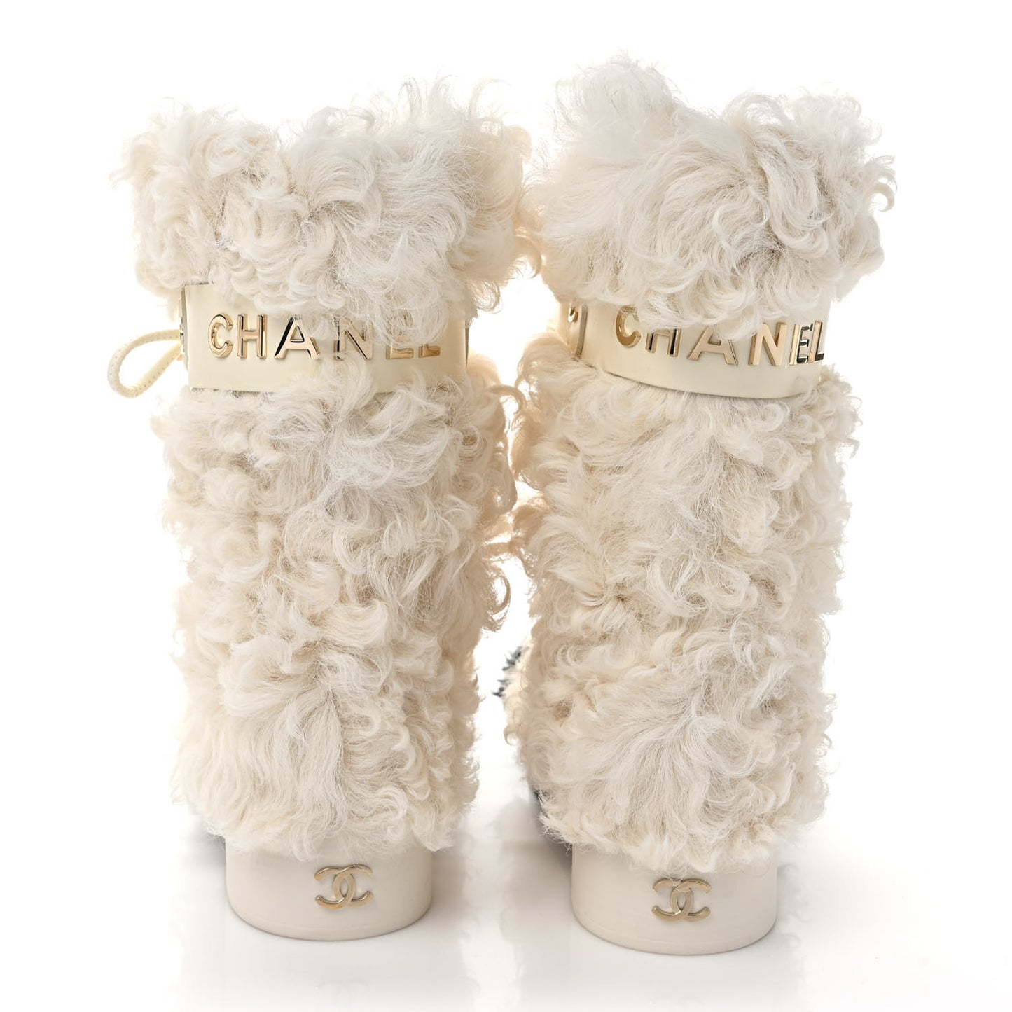 Shearling Sheepskin High Boots 37.5 White Black