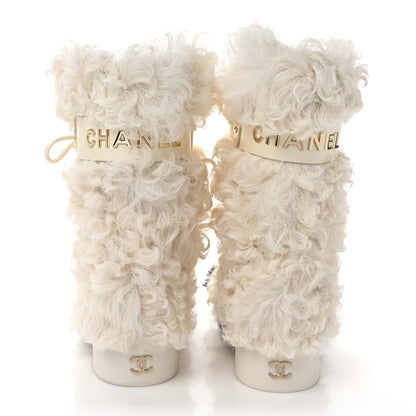 Chanel Shearling Sheepskin High Boots 37.5 White Black 5 of 8