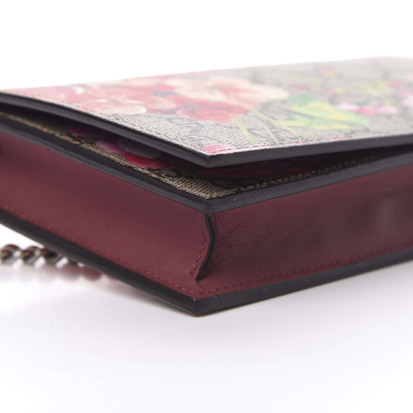 GG Supreme Monogram Blooms Chain Wallet Beige Multicolor Dry Rose