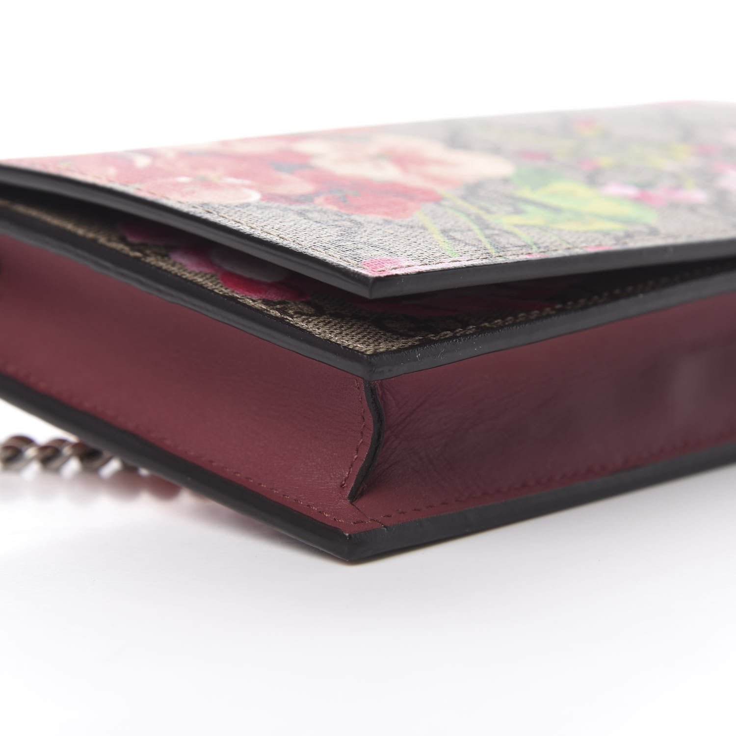 Gucci GG Supreme Monogram Blooms Chain Wallet Beige Multicolor Dry Rose 9 of 11