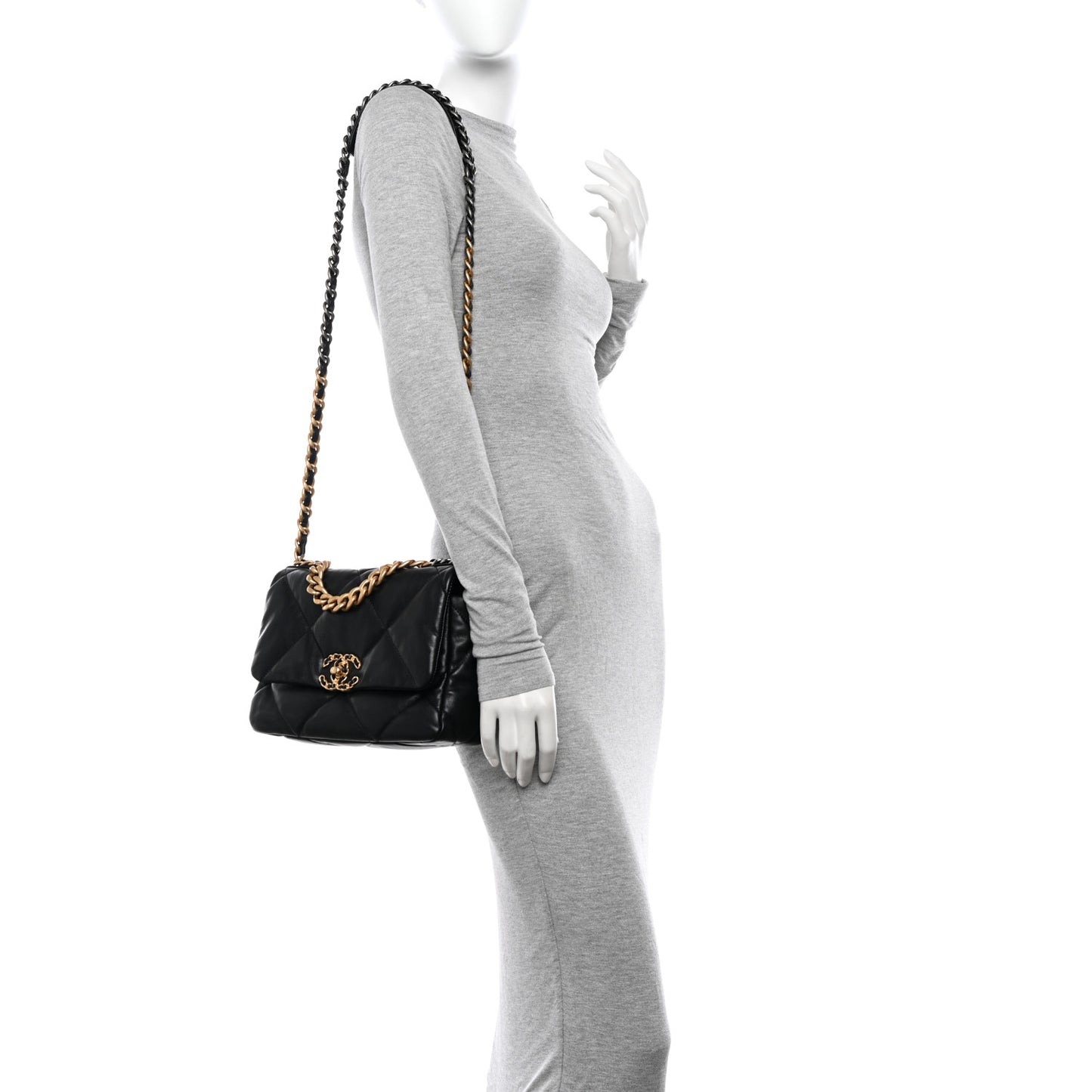 Goatskin Quilted Medium Chanel 19 Flap Black